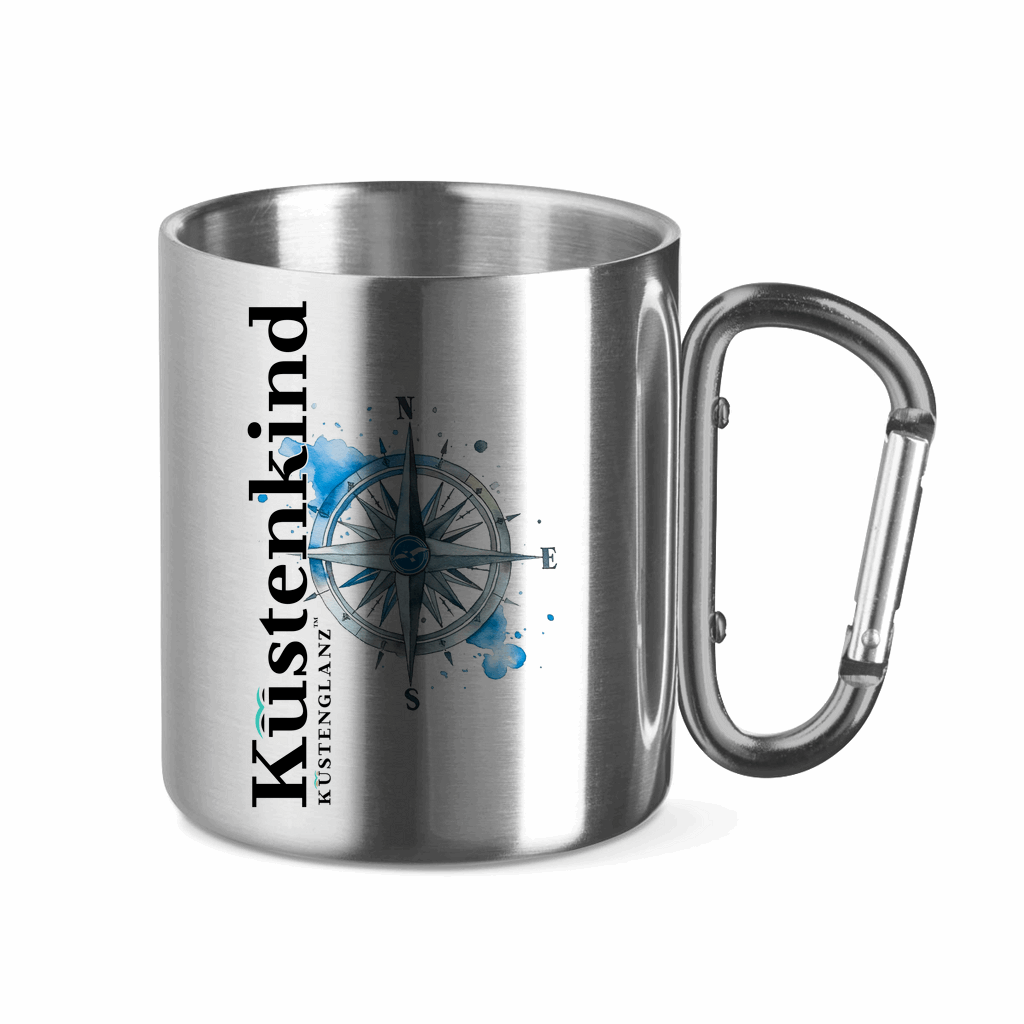 Edelstahltasse mit Karabinergriff Küstenkind