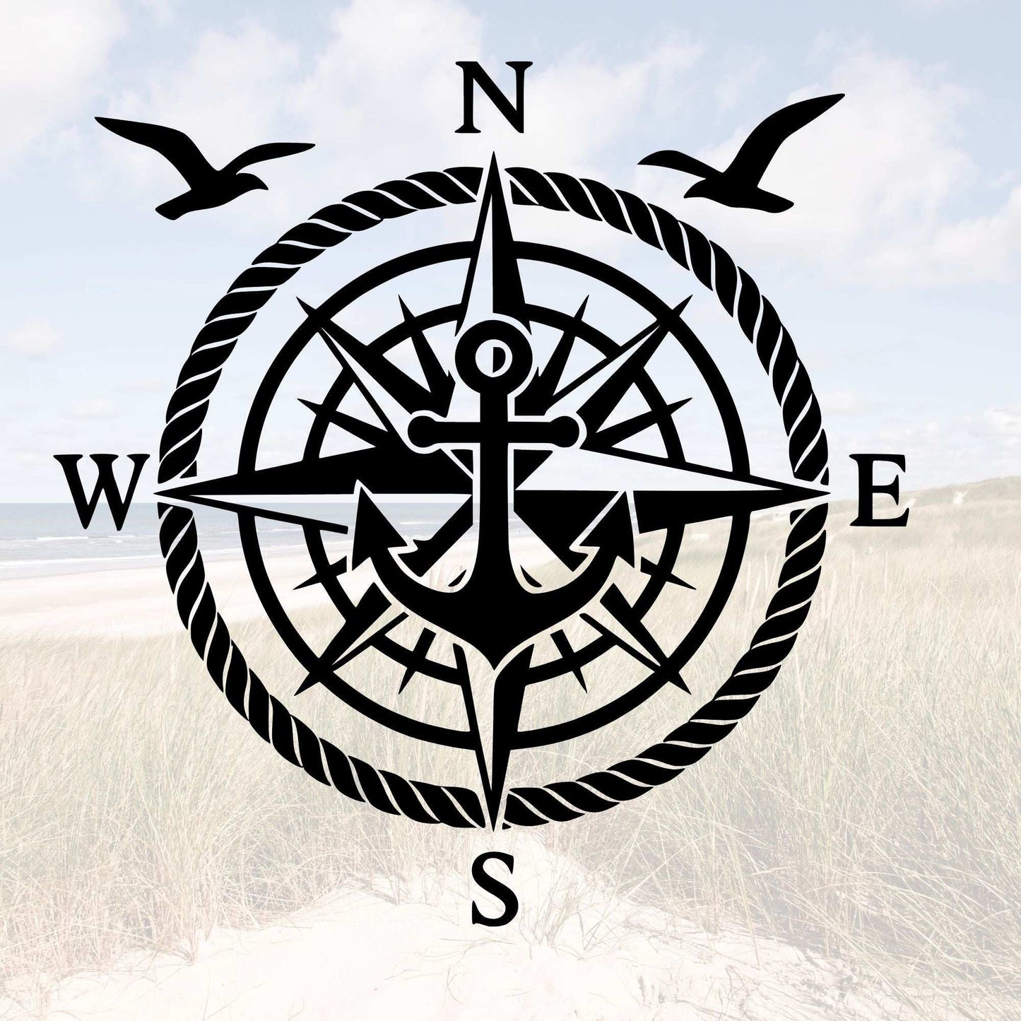 Vinyl Aufkleber Kompass mit Anker
