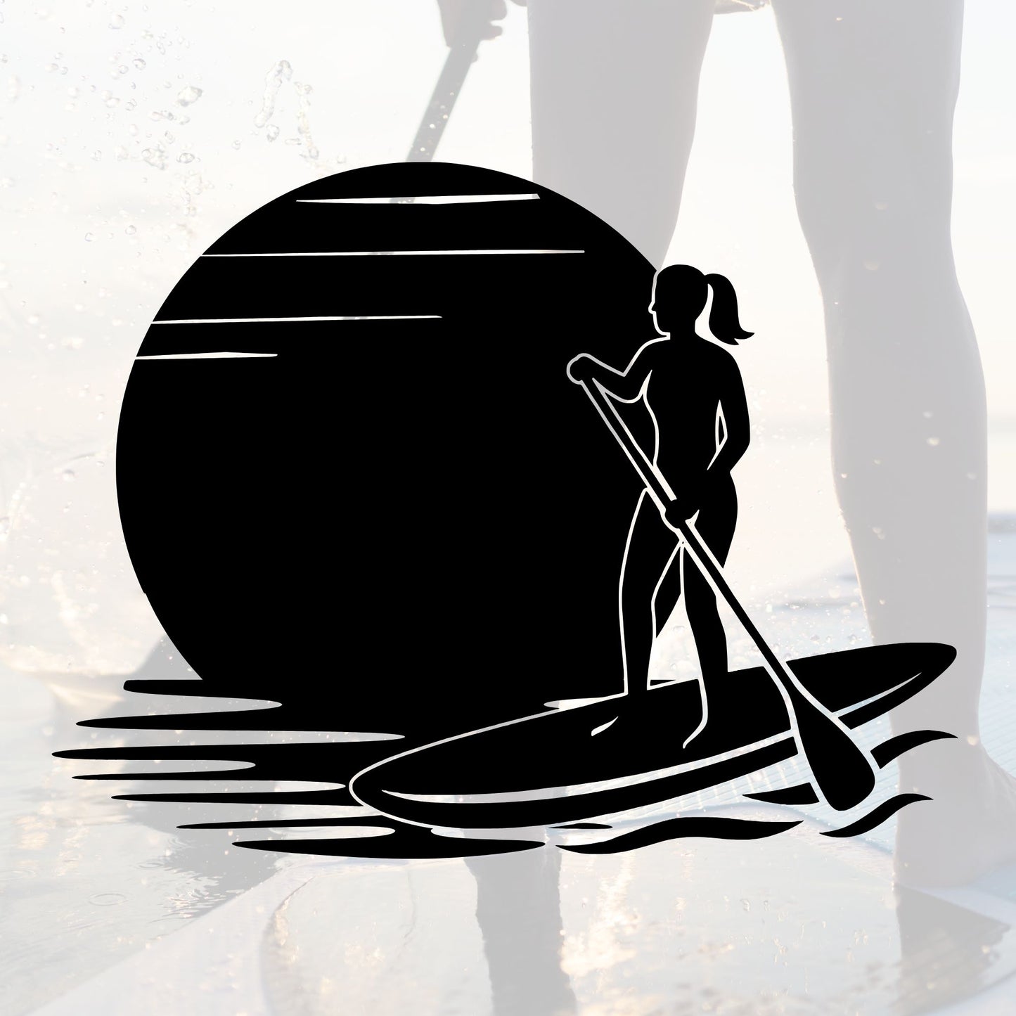 Geplotteter SUP Aufkleber mit Paddlerin vor Sonnenuntergang