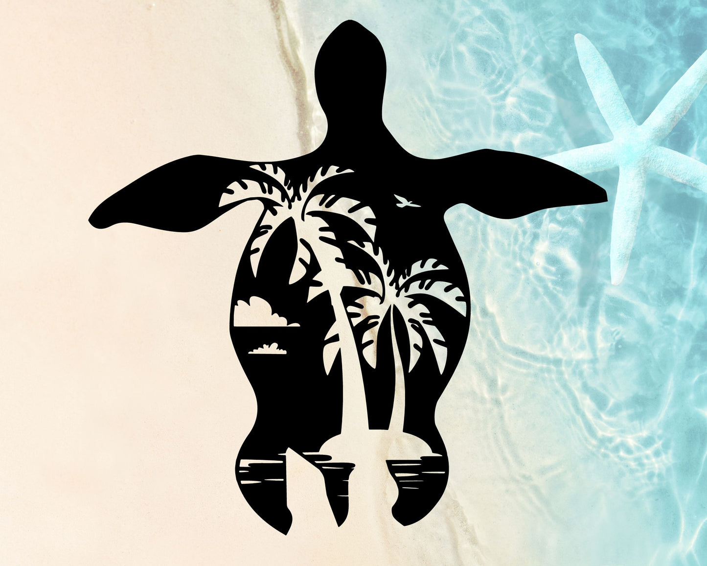 Vinyl Aufkleber mit Schildkröte und Palmen – tropischer Sommer Sticker für Auto, Fenster & Laptop