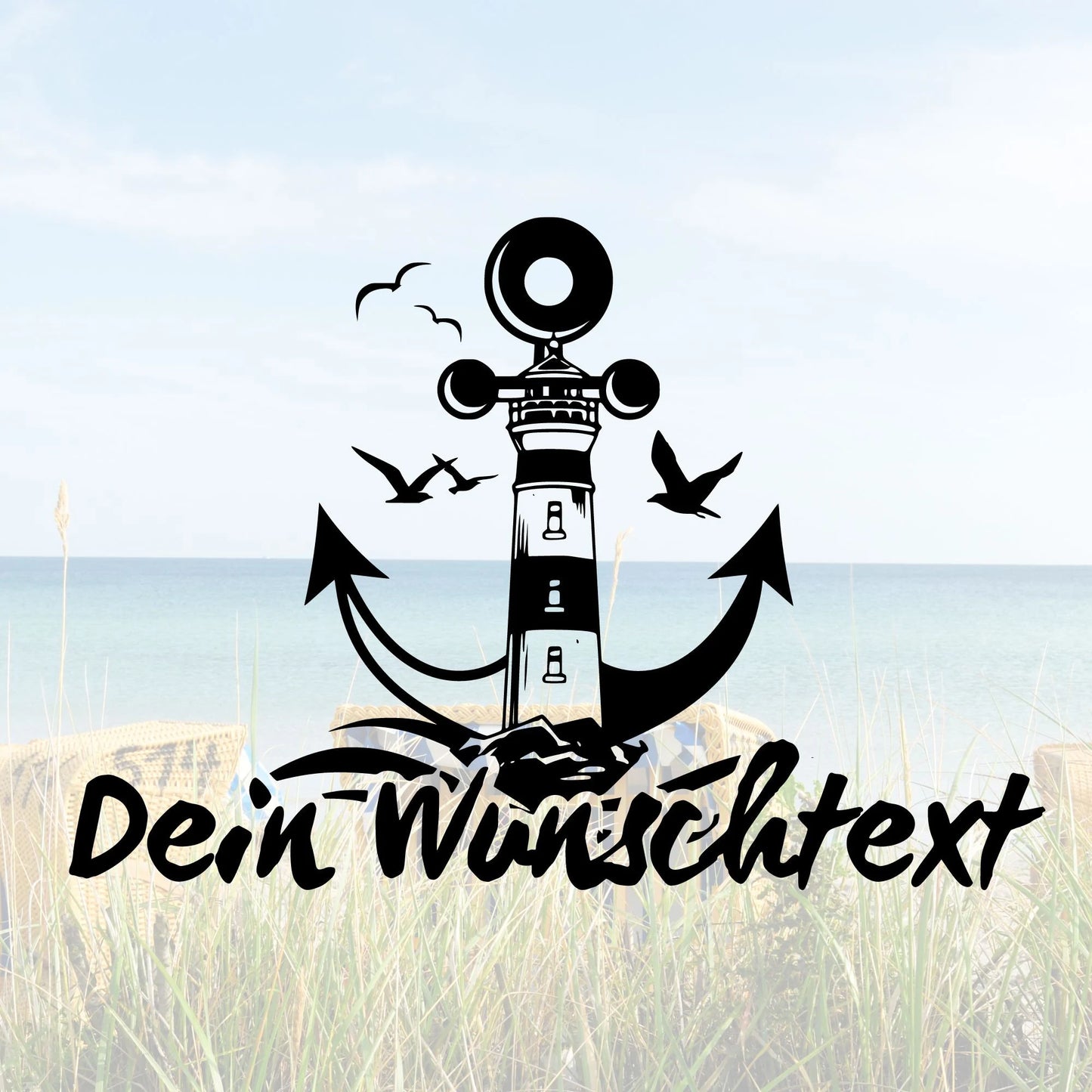 Vinyl Aufkleber mit Leuchtturm und Anker – Wunschtext personalisiert