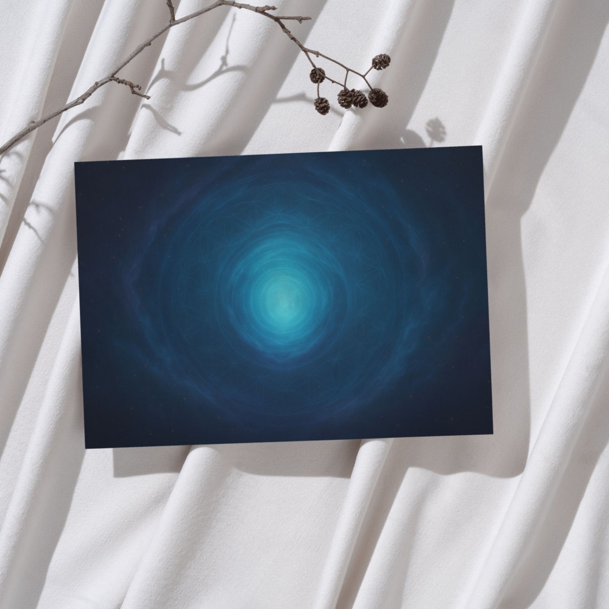 Meditationsposter in Türkis mit Blume des Lebens als digitaler Download