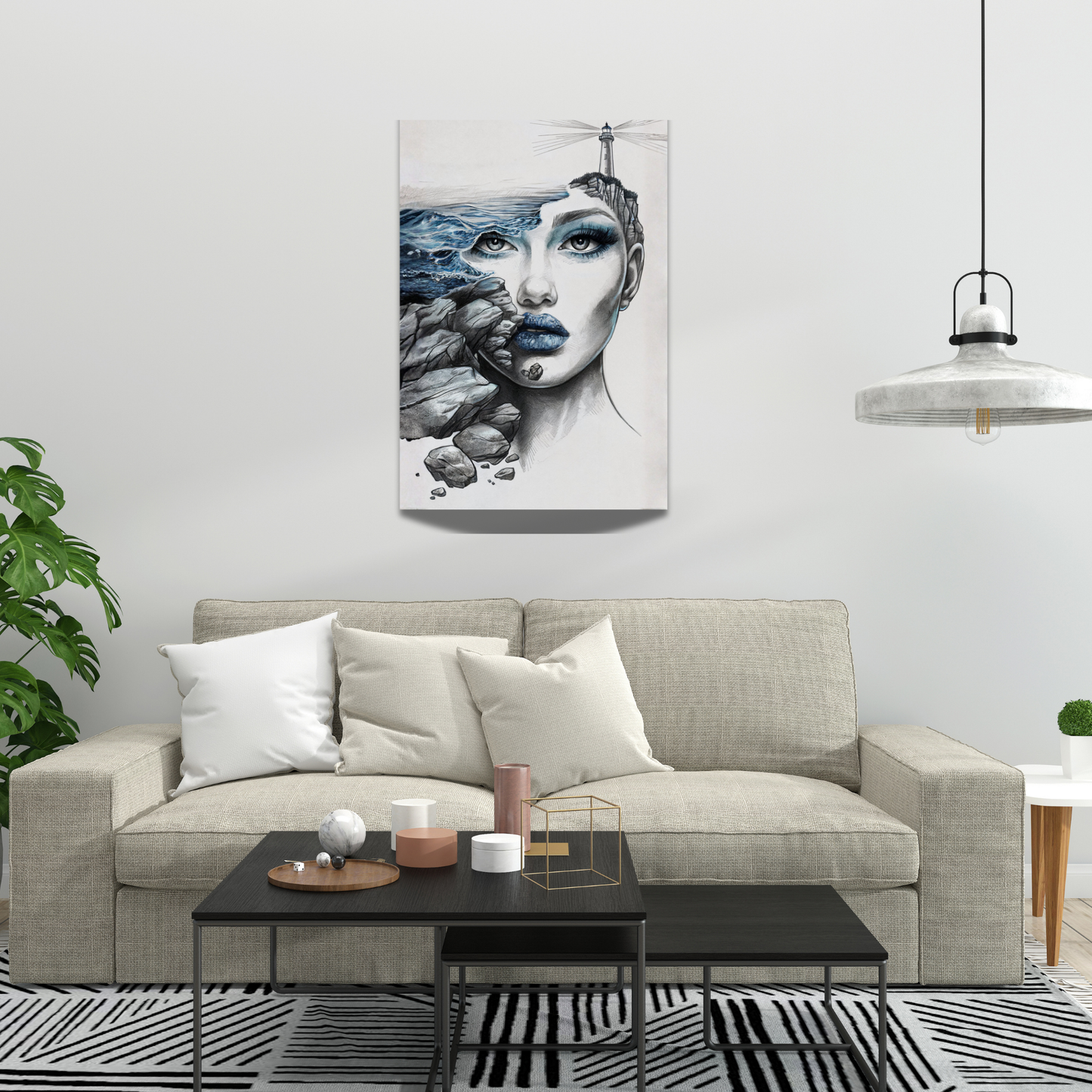 Maritimes Poster – Wellen, Felsen & Leuchtturm