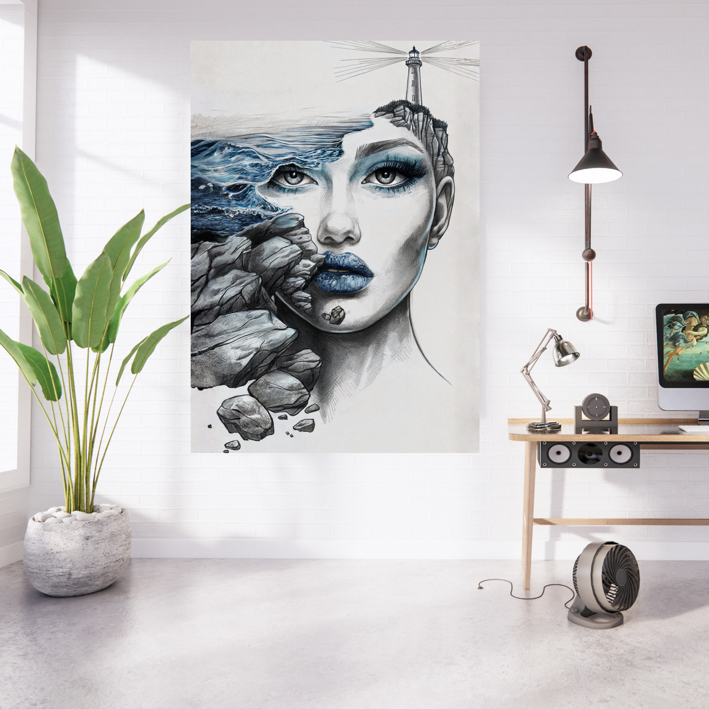 Maritimes Poster – Wellen, Felsen & Leuchtturm