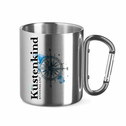 Edelstahltasse mit Karabinergriff Küstenkind