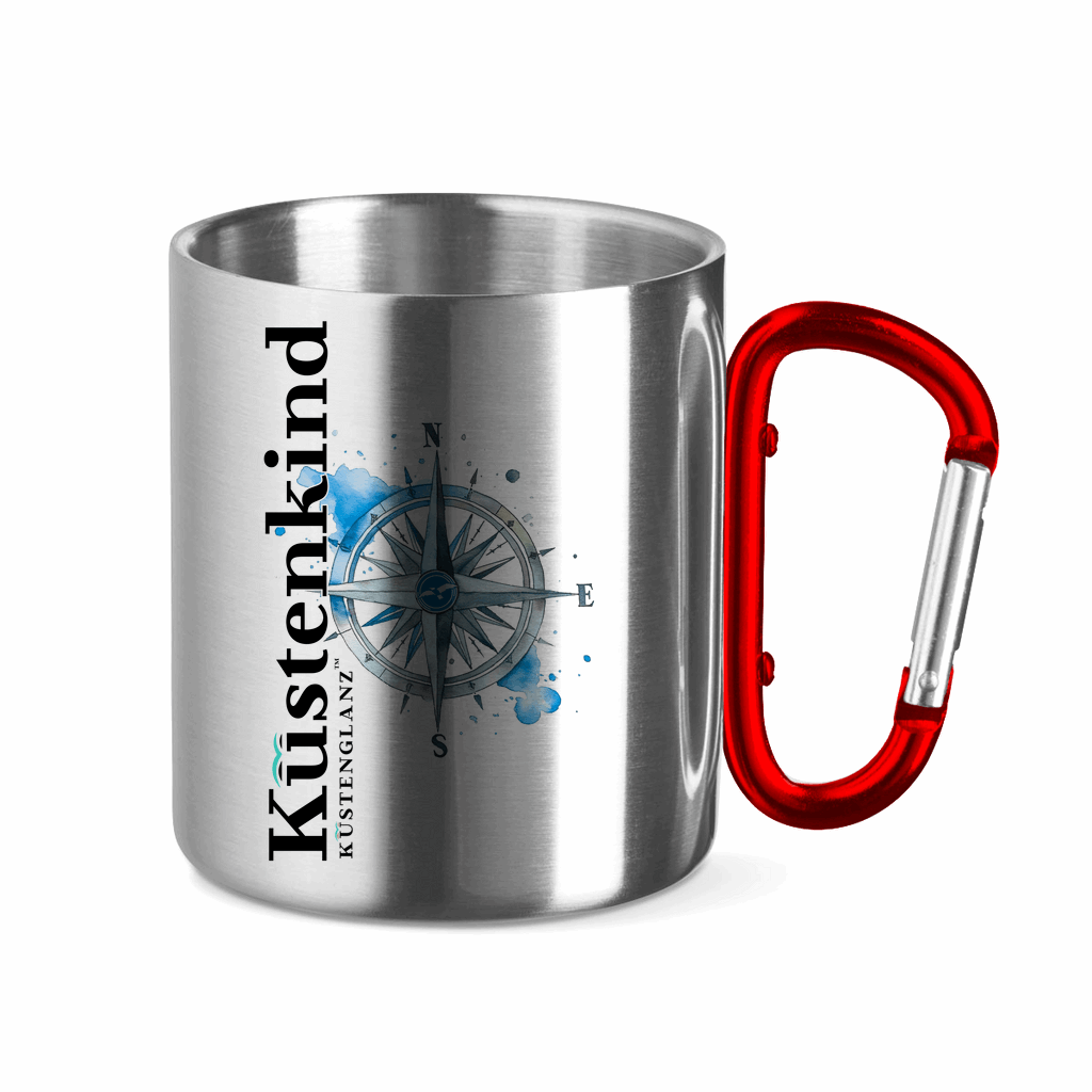 Edelstahltasse mit Karabinergriff Küstenkind