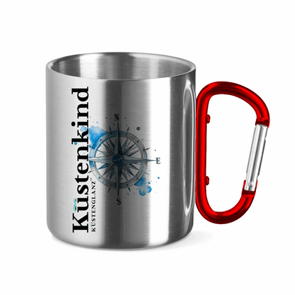 Edelstahltasse mit Karabinergriff Küstenkind