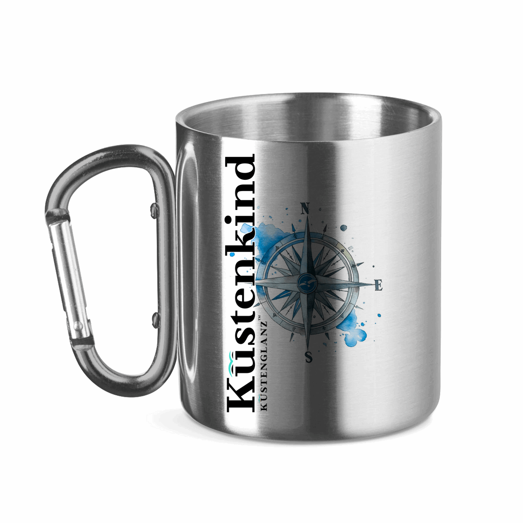 Edelstahltasse mit Karabinergriff Küstenkind