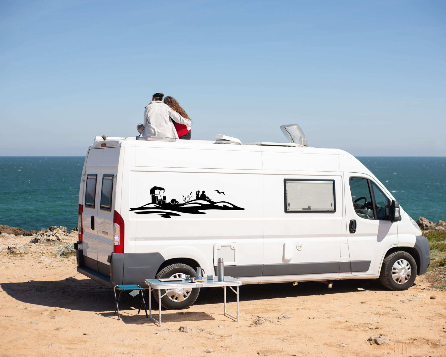 Vinyl Aufkleber Strand Szene mit Pärchen, Dünen & Strandkorb