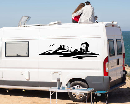 Vinyl Aufkleber Strand Szene mit Pärchen, Dünen & Strandkorb