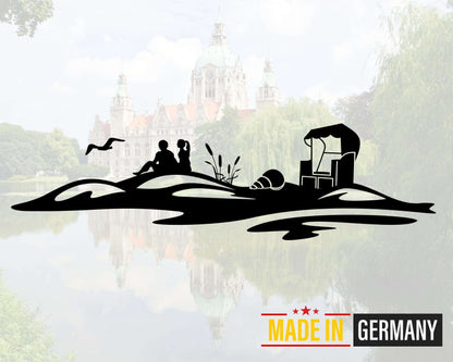 Vinyl Aufkleber Strand Szene mit Pärchen, Dünen & Strandkorb