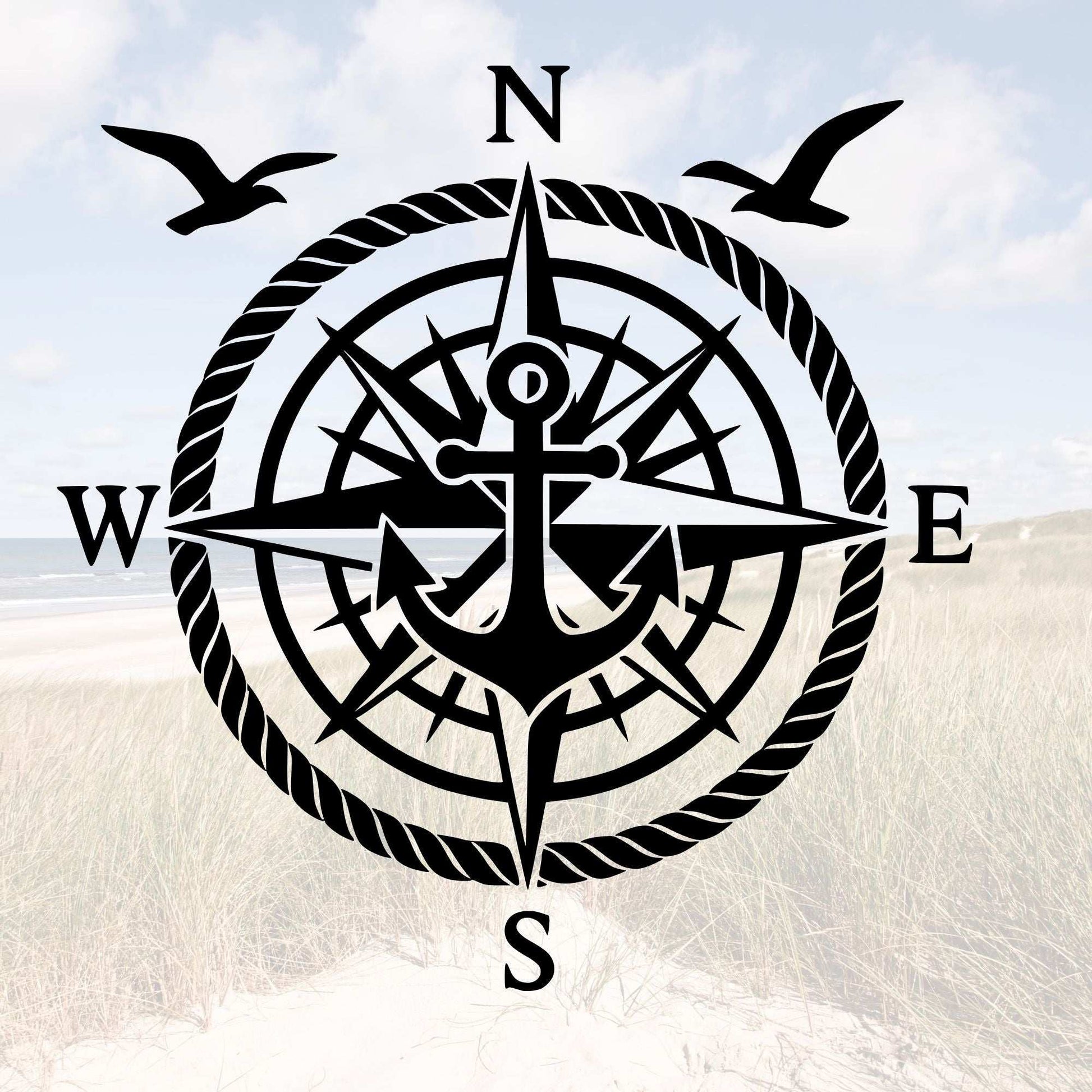 Vinyl Aufkleber Kompass mit Anker