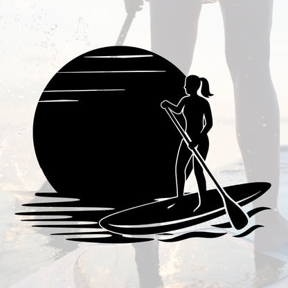 Geplotteter SUP Aufkleber mit Paddlerin vor Sonnenuntergang