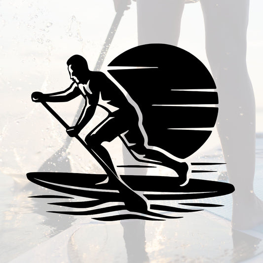 SUP Aufkleber mit männlicher Silhouette beim Paddeln

