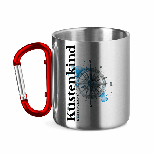 Edelstahltasse mit Karabinergriff Küstenkind