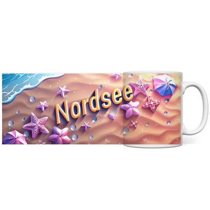 Panoramatasse Nordsee mit Strand und Seesternen