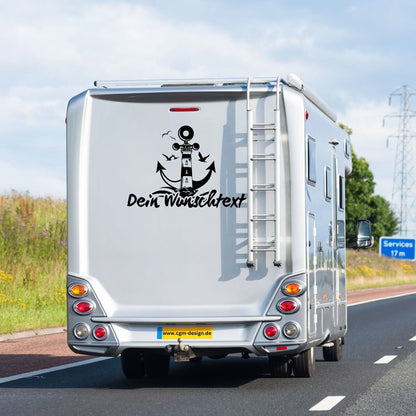 Anker-Leuchtturm Aufkleber für Camper und Wohnwagen mit eigenem Text